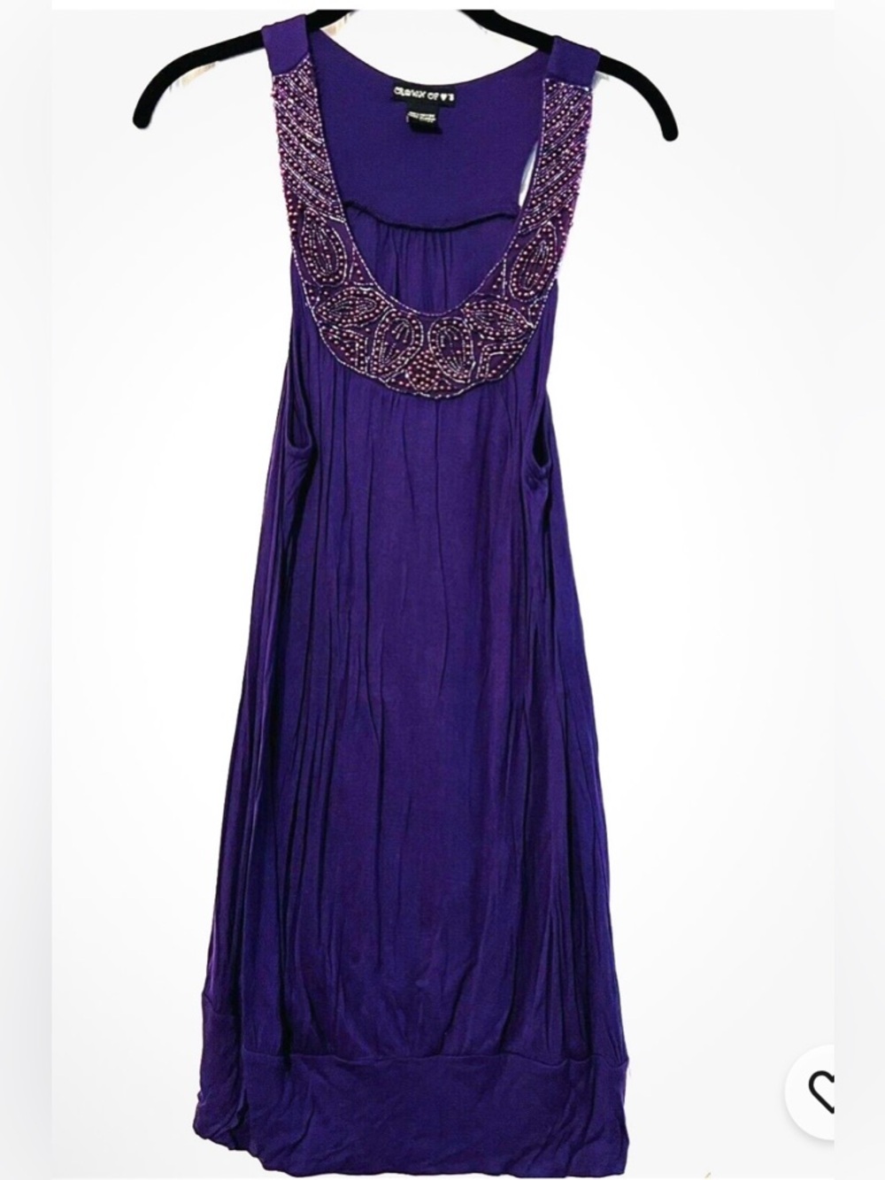 CROWN OF HEARTS Size L Purple Beaded Scoop-Neck Tunic Tank Top